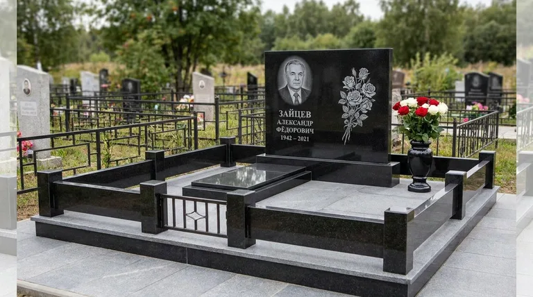 Памятник с гравировкой роз — выполненная работа «Зайцев» в Омске