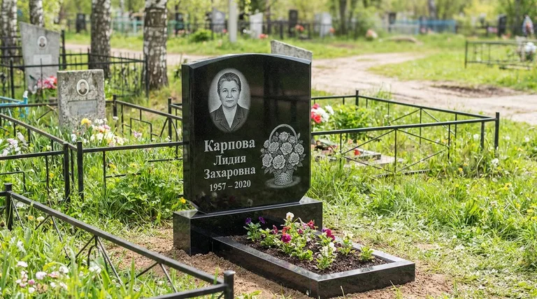 Памятник с гравировкой роз — выполненная работа «Карпова» в Омске
