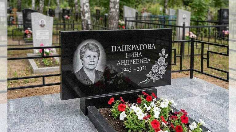 Памятник с гравировкой роз — выполненная работа «Панкратова» в Омске
