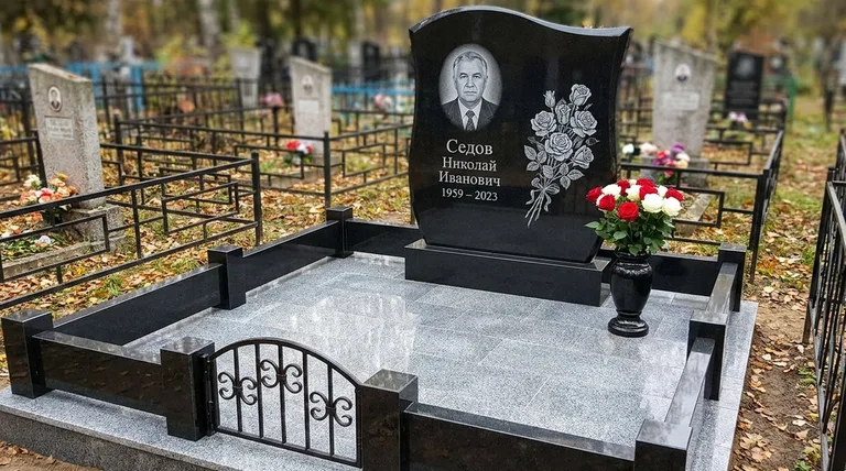Памятник с гравировкой роз — выполненная работа «Седов» в Омске