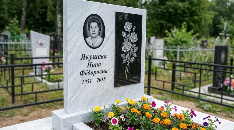 Памятник с гравировкой роз — выполненная работа «Якушева» в Омске