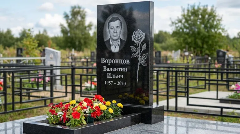 Памятник с гравировкой роз — выполненная работа «Воронцов» в Омске