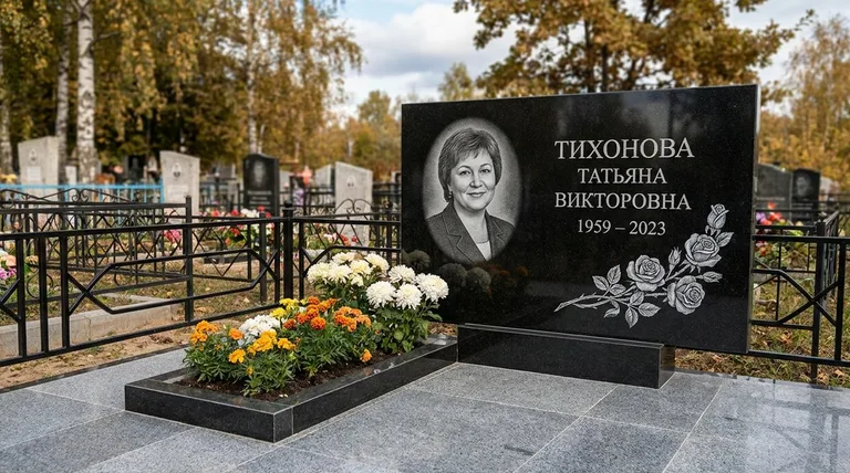Памятник с гравировкой роз — выполненная работа «Тихонова» в Омске