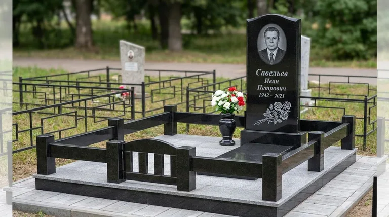 Памятник с гравировкой роз — выполненная работа «Савельев» в Омске