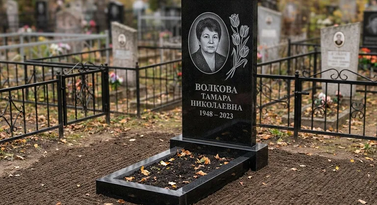 Памятник с гравировкой тюльпанов — выполненная работа «Волкова» в Омске