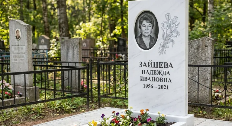 Памятник с гравировкой тюльпанов — выполненная работа «Зайцева» в Омске