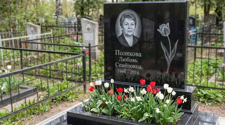 Памятник с гравировкой тюльпанов — выполненная работа «Полякова» в Омске