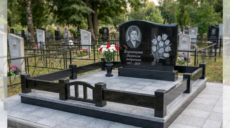 Памятник с гравировкой тюльпанов — выполненная работа «Воронцова» в Омске