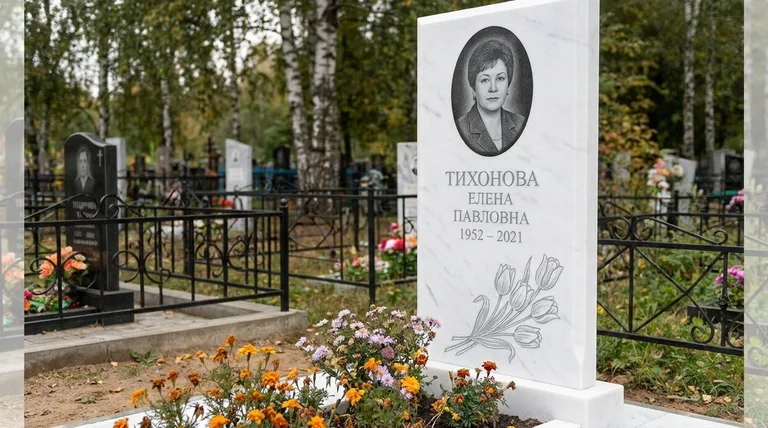 Памятник с гравировкой тюльпанов — выполненная работа «Тихонова» в Омске