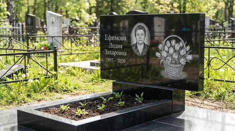 Памятник с гравировкой тюльпанов — выполненная работа «Ефимова» в Омске