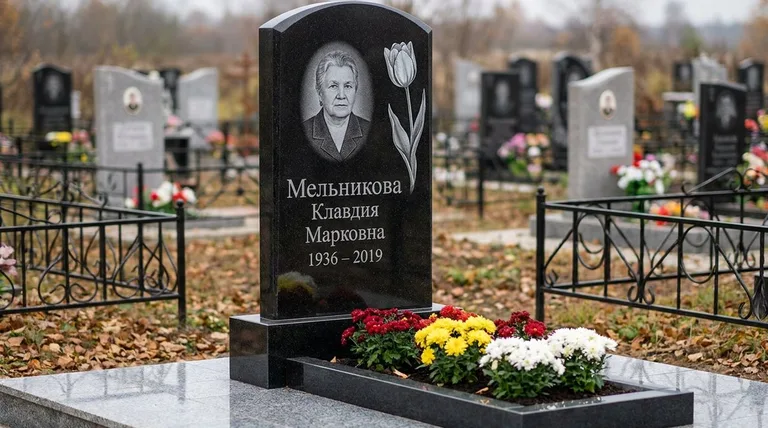Памятник с гравировкой тюльпанов — выполненная работа «Мельникова» в Омске
