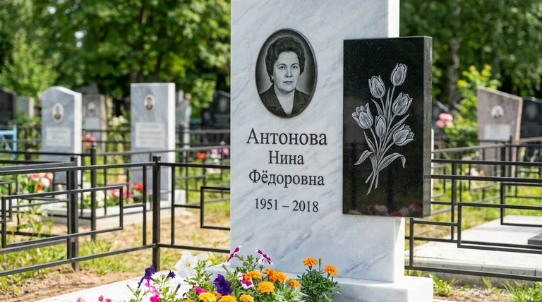 Памятник с гравировкой тюльпанов — выполненная работа «Антонова» в Омске