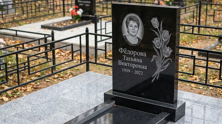 Памятник с гравировкой тюльпанов — выполненная работа «Фёдорова» в Омске
