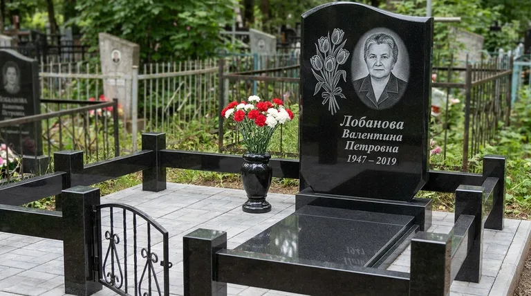 Памятник с гравировкой тюльпанов — выполненная работа «Лобанова» в Омске