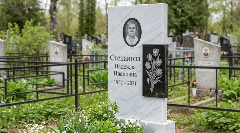 Памятник с гравировкой тюльпанов — выполненная работа «Степанова» в Омске