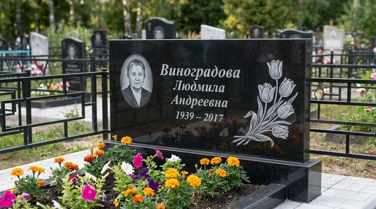Памятник с гравировкой тюльпанов — выполненная работа «Виноградова» в Омске