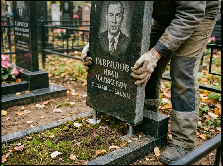 Демонтаж гранитного памятника (стелы) с могилы в Омске
