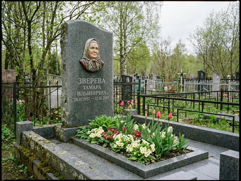 Керамический портрет на летнем кладбище в Омске