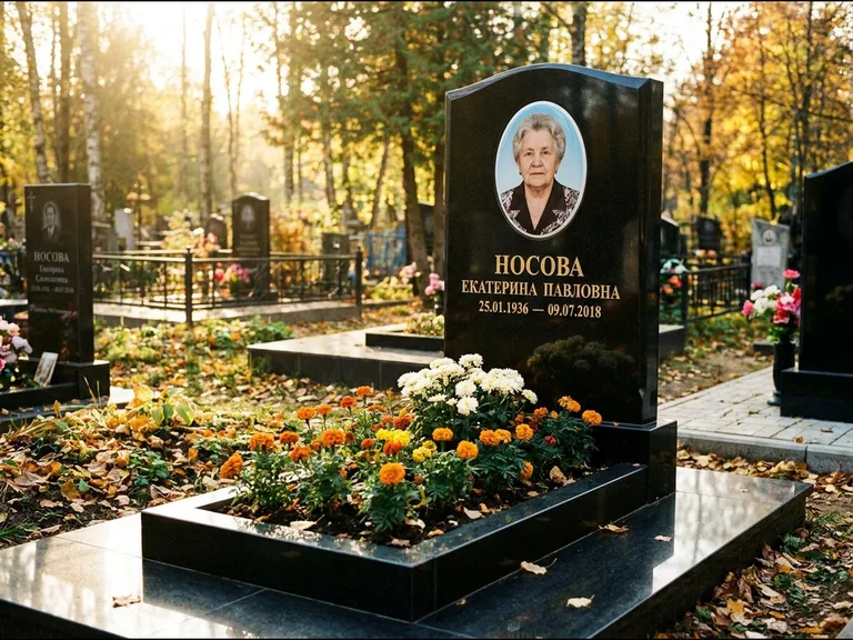 Керамический портрет мужчины на чёрном граните в Омске