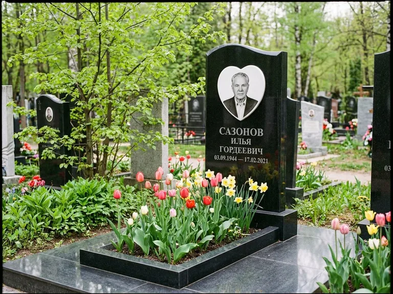 Цветной керамический портрет на памятнике в Омске