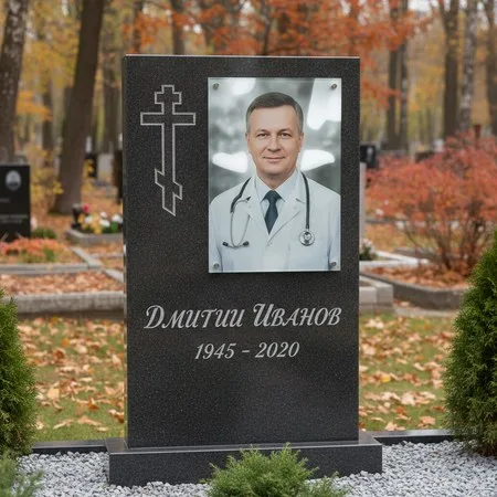 Портрет на стекле 180×240 мм на чёрной стеле в Омске