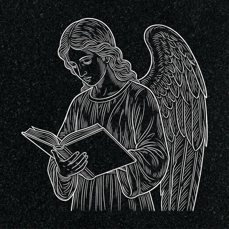 Эскиз гравировки ангела на памятник — ангел с раскрытой книгой в Омске