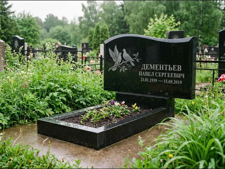 Памятник с гравировкой голубей — гравировка голубей, работа «Дементьев» в Омске