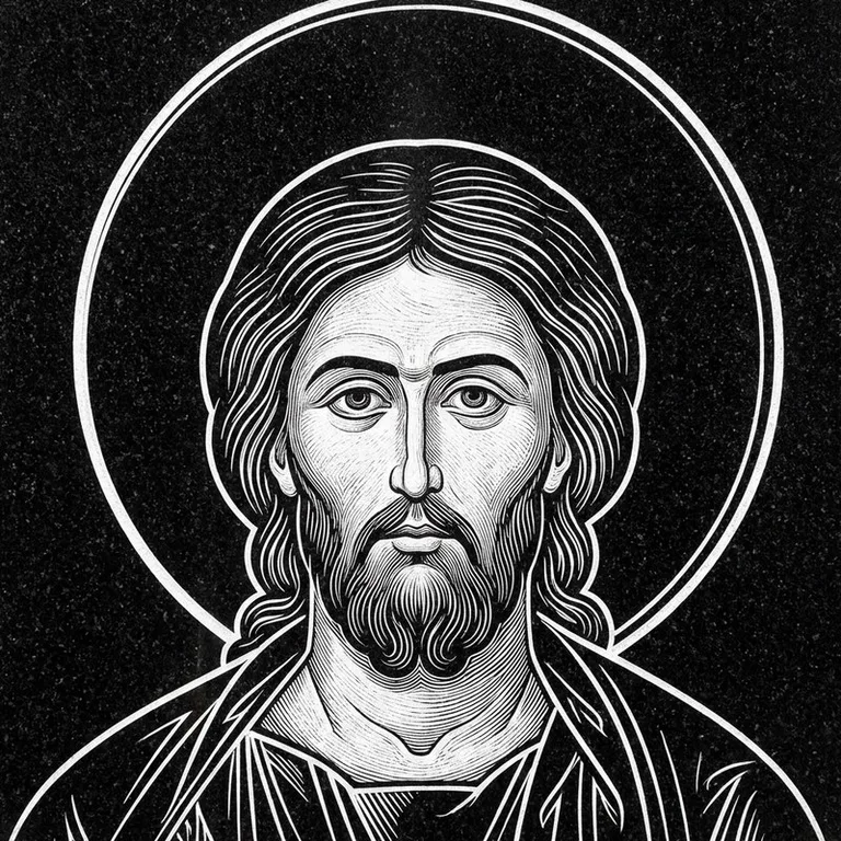 Эскиз иконы: Архангел Михаил — воинам и мужчинам, гравировка на памятник в Омске