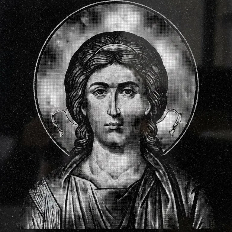 Эскиз иконы: Архангел Михаил (полутон) — образ архангела в полутонах, гравировка на памятник в Омске