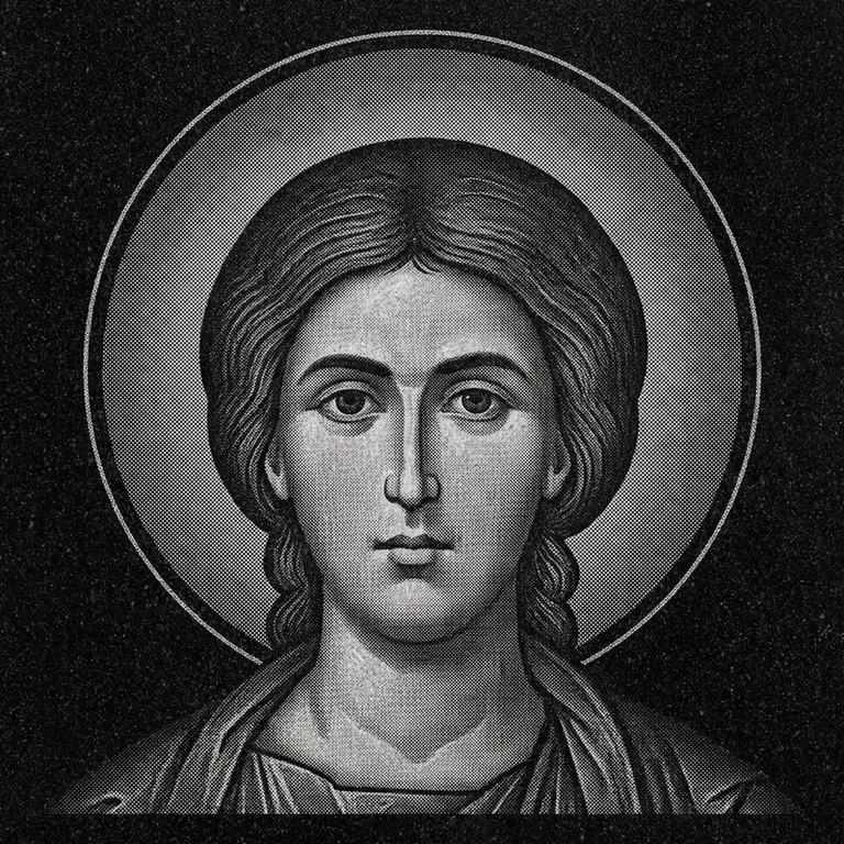 Эскиз иконы: Георгий Победоносец (полутон) — воинский образ, гравировка на памятник в Омске