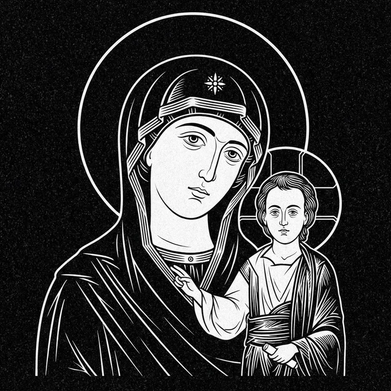 Эскиз иконы: «Утоли моя печали» — облегчение скорби, гравировка на памятник в Омске