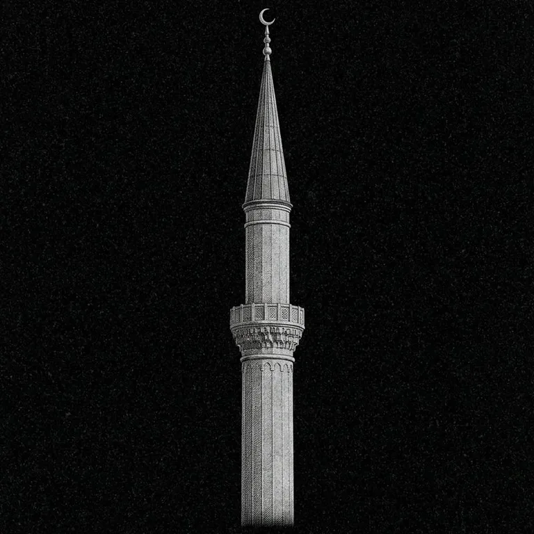 Эскиз: Минарет (фотореализм) — одиночный минарет с полумесяцем в Омске