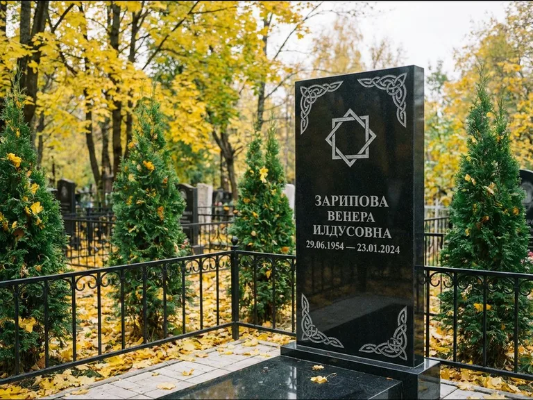 Мусульманский памятник — руб аль-хизб с восточной плетёнкой, работа «Зарипова» в Омске