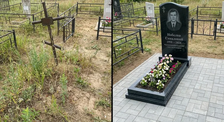 Памятник под ключ: запущенная могила до и ухоженный мемориал после в Омске