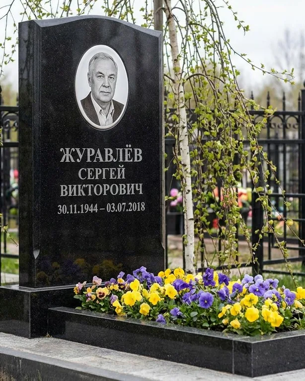 Вертикальный памятник под ключ с православным крестом в Омске