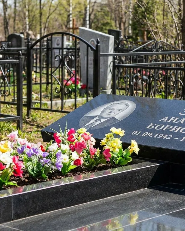 Премиум памятник под ключ с мощением и оградой в Омске