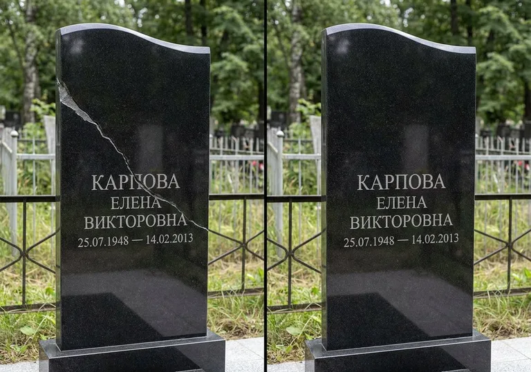 Заделка трещины на чёрном граните: до и после в Омске