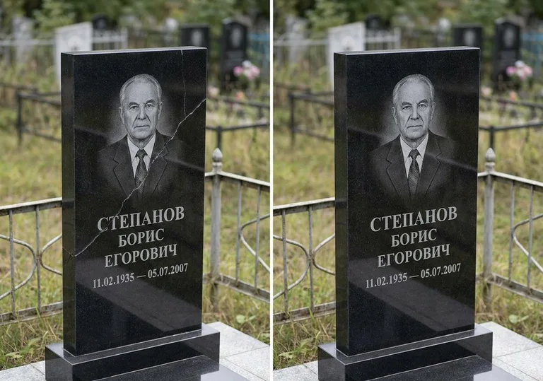 Восстановление надписи и портрета на памятнике: до и после в Омске