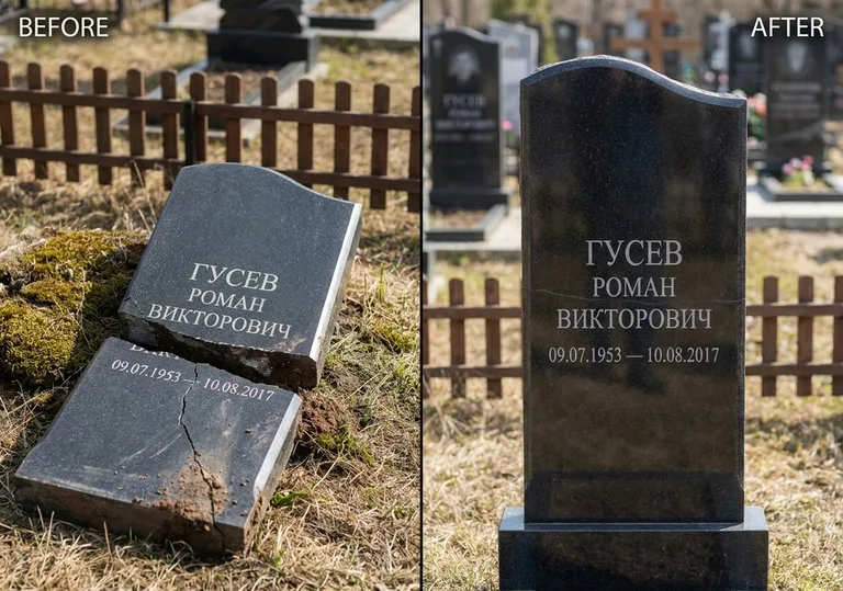 Склейка расколотого памятника: до и после в Омске
