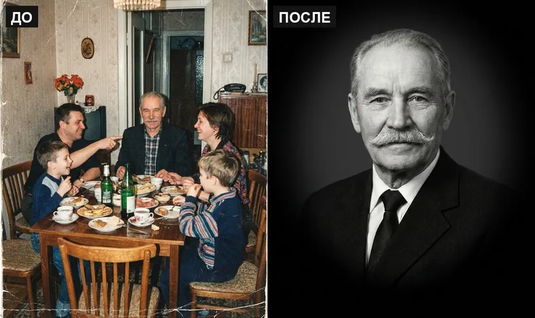 Ретушь фото на памятник — выделение из группового: до и после в Омске
