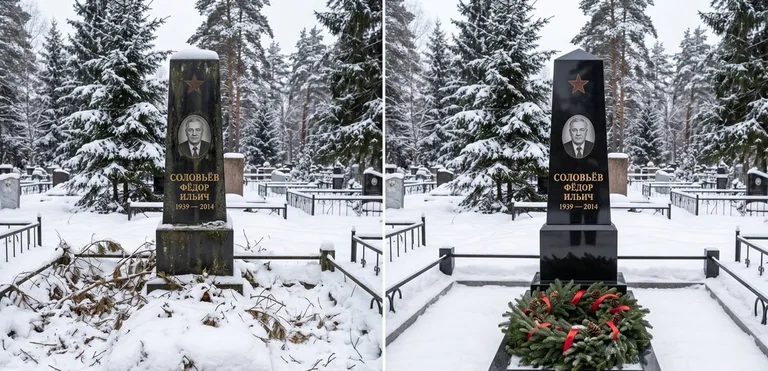 Уборка старого памятника до и после в Омске