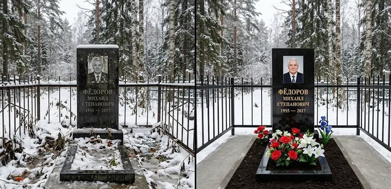 Диптих №20: тротуарная плитка вокруг памятника отмыта аппаратом высокого давления в Омске