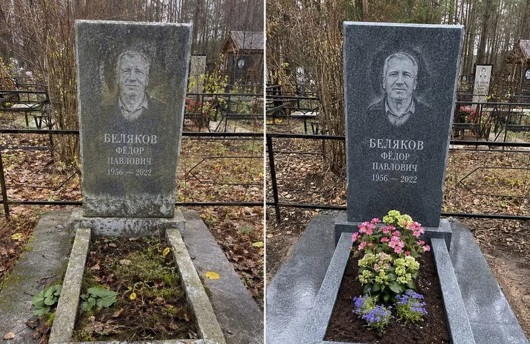 Диптих №19: мойка вертикального гранита — снят чёрный налёт с обратной стороны стелы в Омске