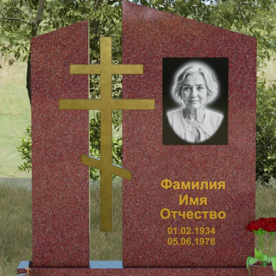 Православный комбинированный памятник с крестом, гранит Лезниковский