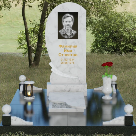 Гранитный памятник «Волна» с изгибом, мрамор Тассос, вид 2