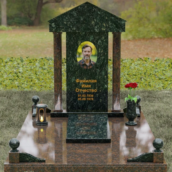 Гранитный монумент-храм с колоннами, гранит Балтик грин, вид 2