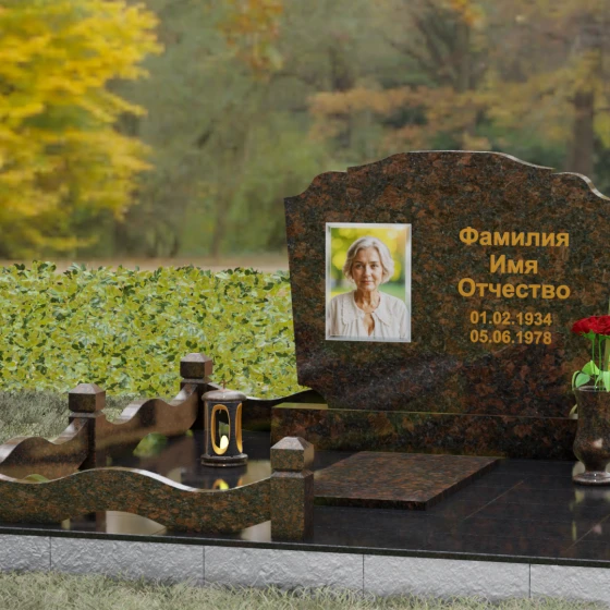 Горизонтальный памятник-волна с цоколем, гранит Дымовский, вид 4