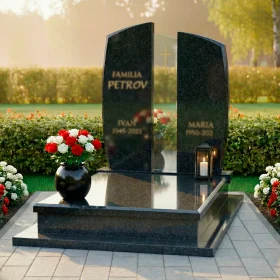 Элитный гранитный и стеклянный двойной католический памятник с крестом - ПН237