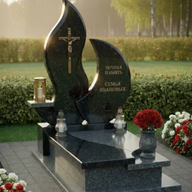 Православный вертикальный гранитный памятник для мемориального комплекса с крестом - ПН239