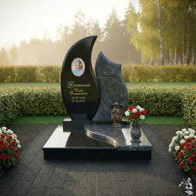 Комбинированный вертикальный православный памятник для мемориального комплекса с крестом - ПН241